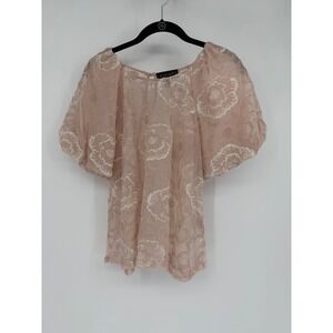 Laundry by Shelli Segal XL Pink Floral Embroidered Mesh Puff Sleeve Top L1WS4035